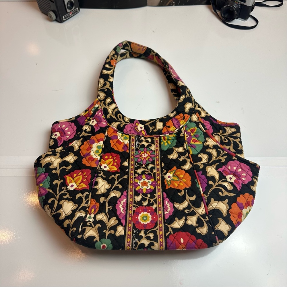Vera Bradley Black and Multicolor Floral Shoulder Bag